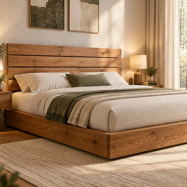 King size wooden platform bed