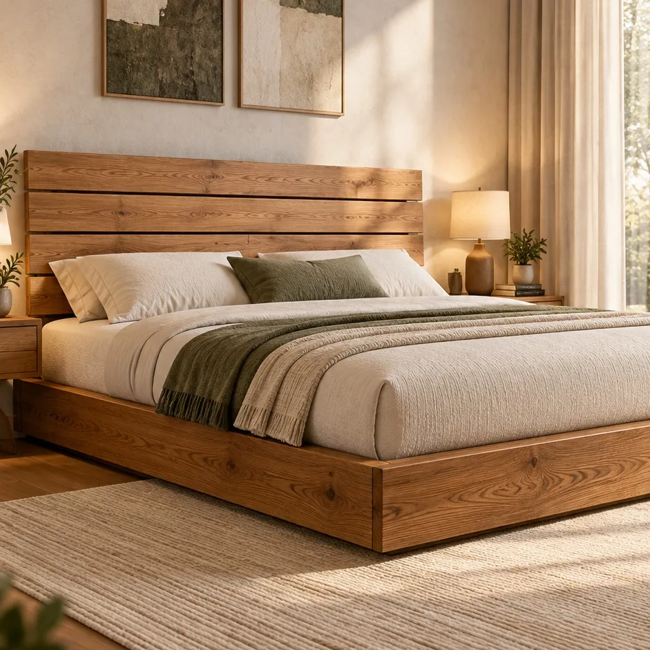 King size wooden platform bed