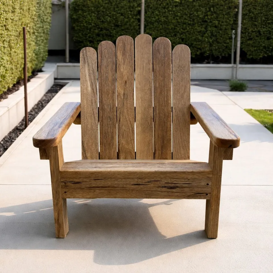 Limba wood Adirondack chair in a modern garden setting