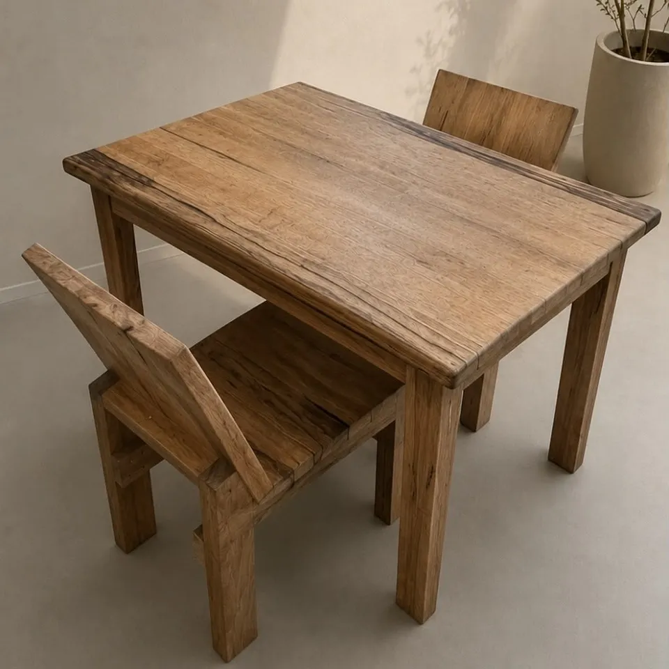Natural Limba wood dining table with a warm golden finish