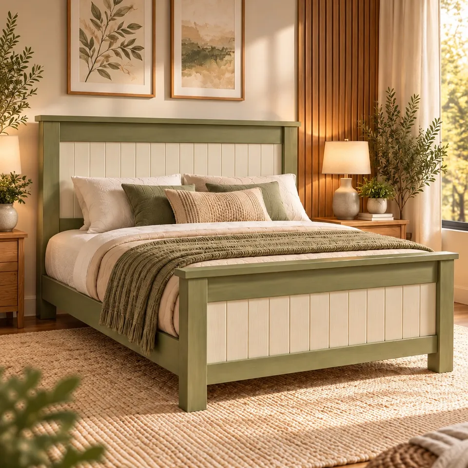 Queen size farmhouse wooden bed