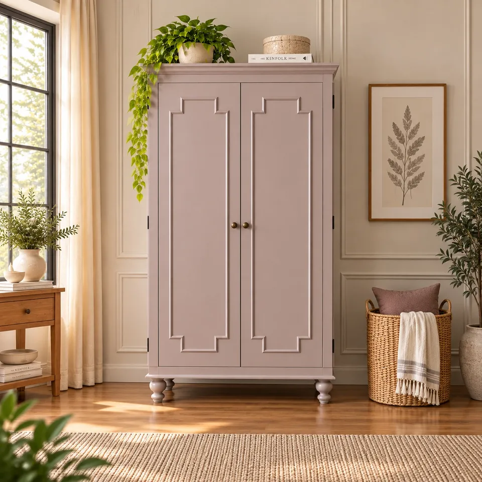 Wooden two-door armoire cabinet