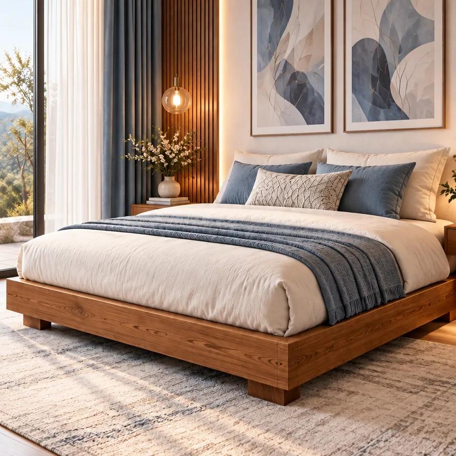 Wooden platform bed frame