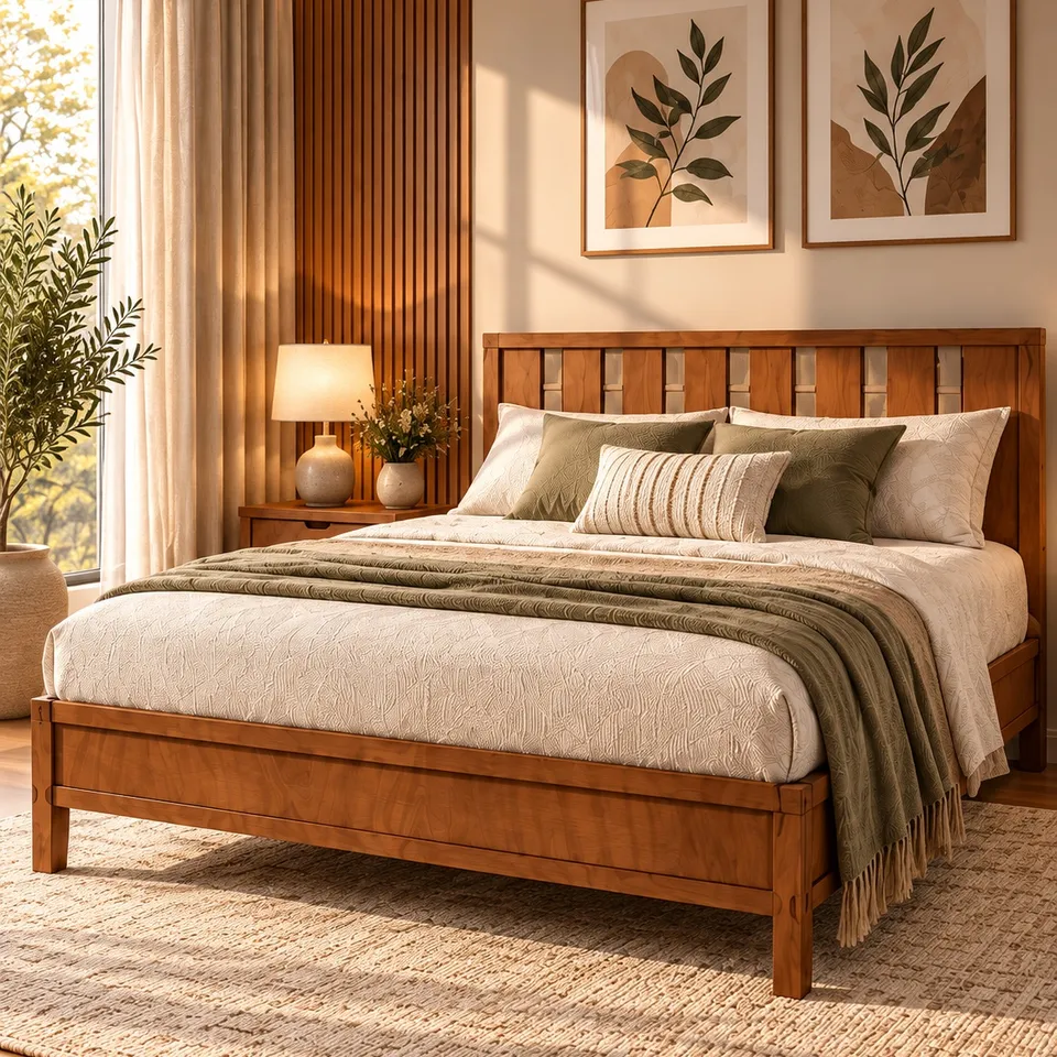 Queen size wooden platform bed