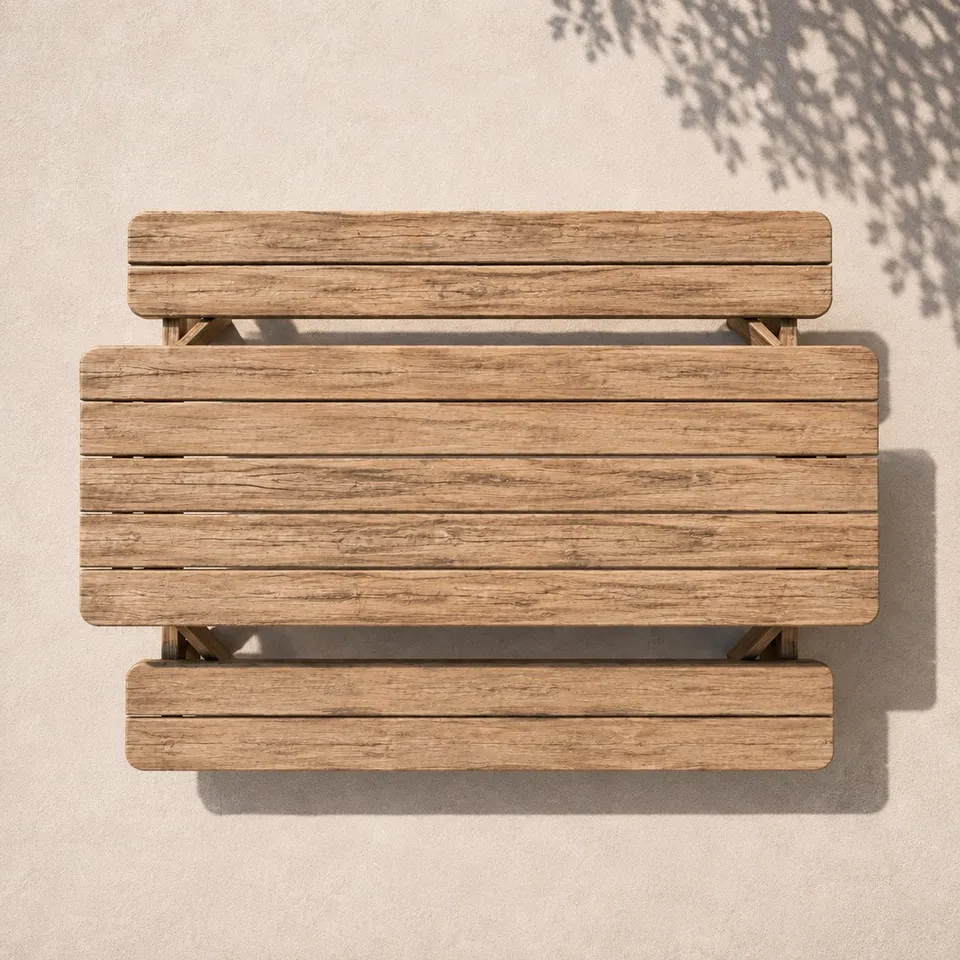 Top view of wooden picnic table - 1