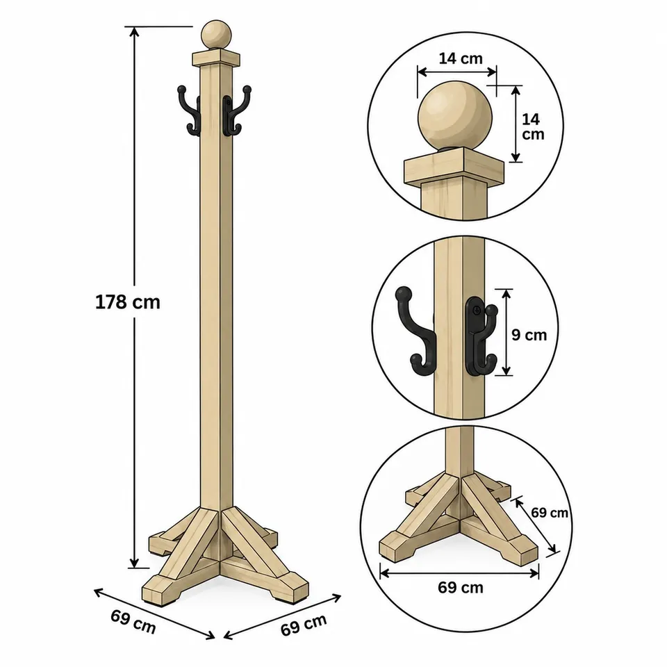Wooden coat rack dimensions - 2