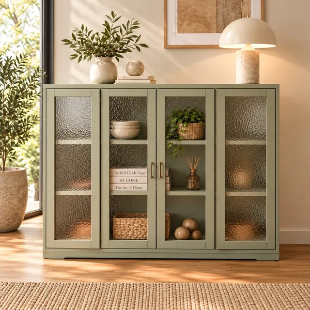 Wooden cabinet with glass doors