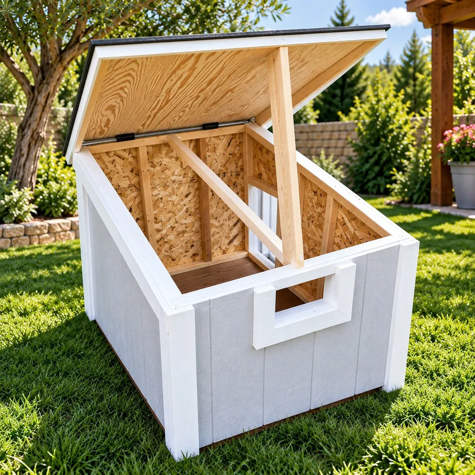 Wooden dog house with open roof - 3