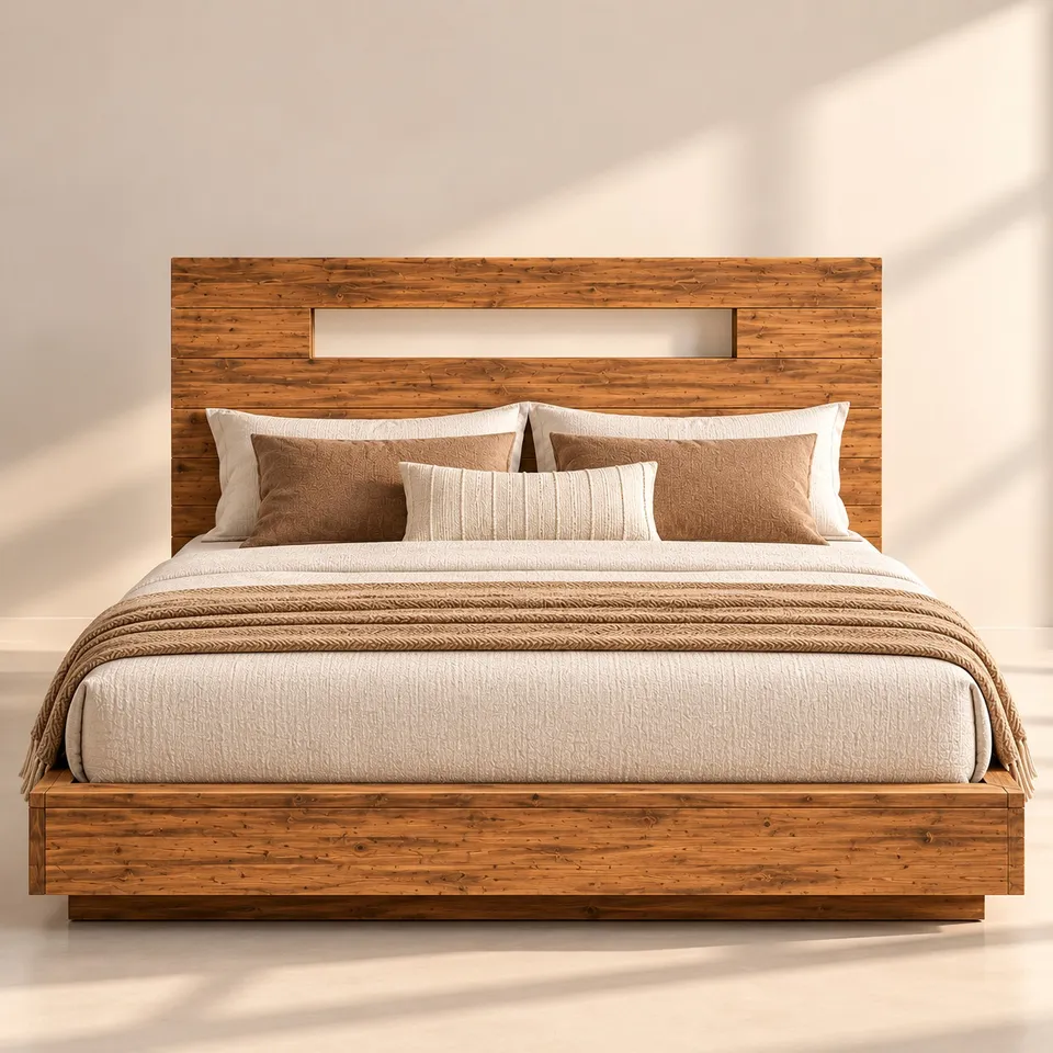Modern wooden floating bed front view - 1