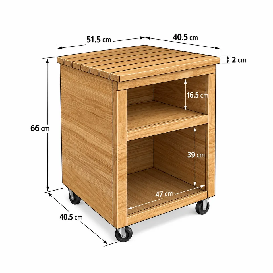 Wooden nightstand with wheels dimensions - 2