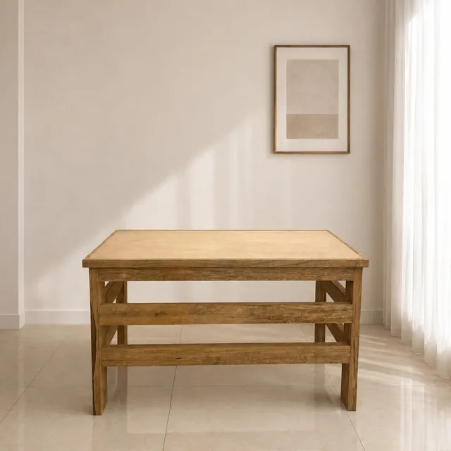 Solid wood desk with a rustic structural design