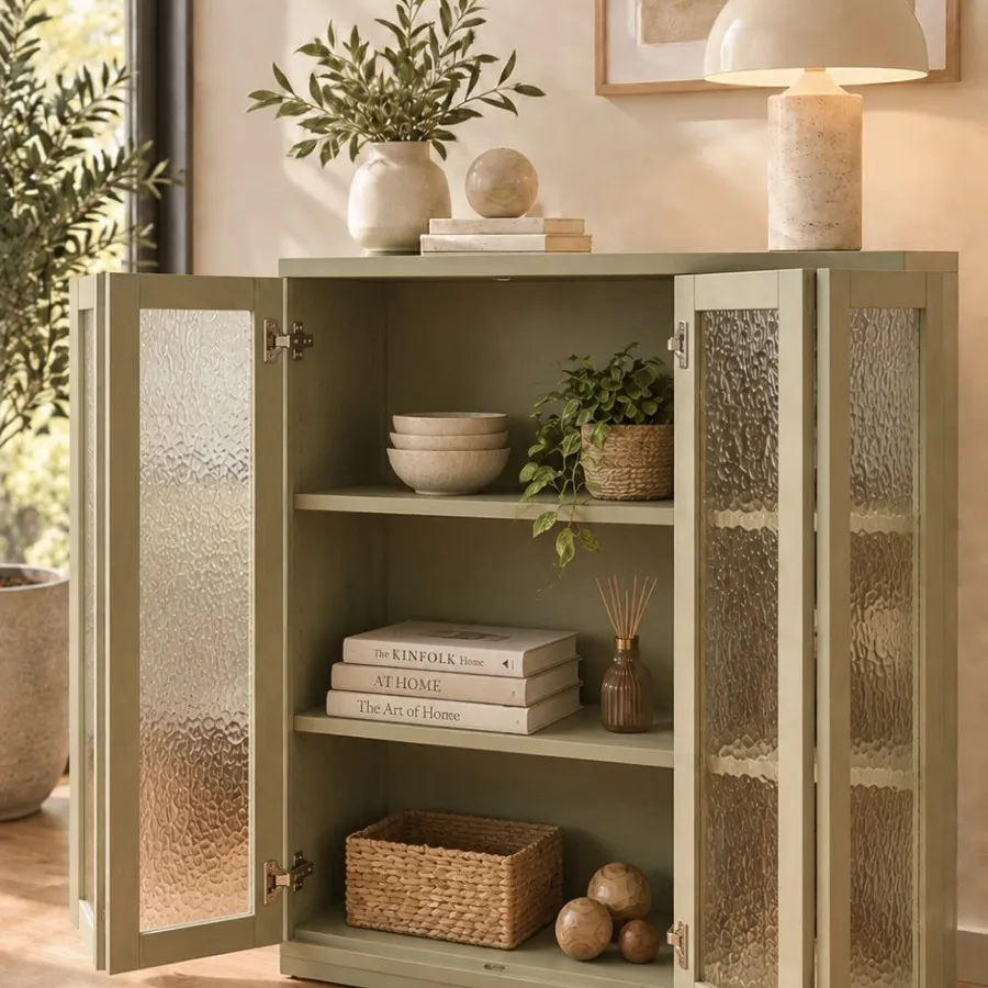 Wooden cabinet with open glass doors - 2
