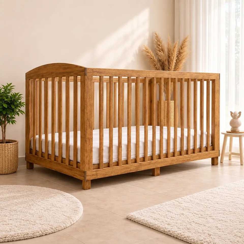 Modern baby crib made from natural Limba wood