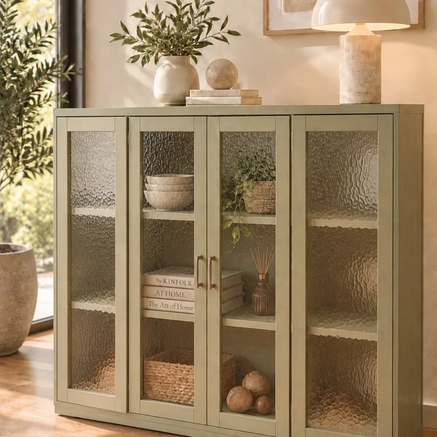 Wooden cabinet with closed glass doors - 1