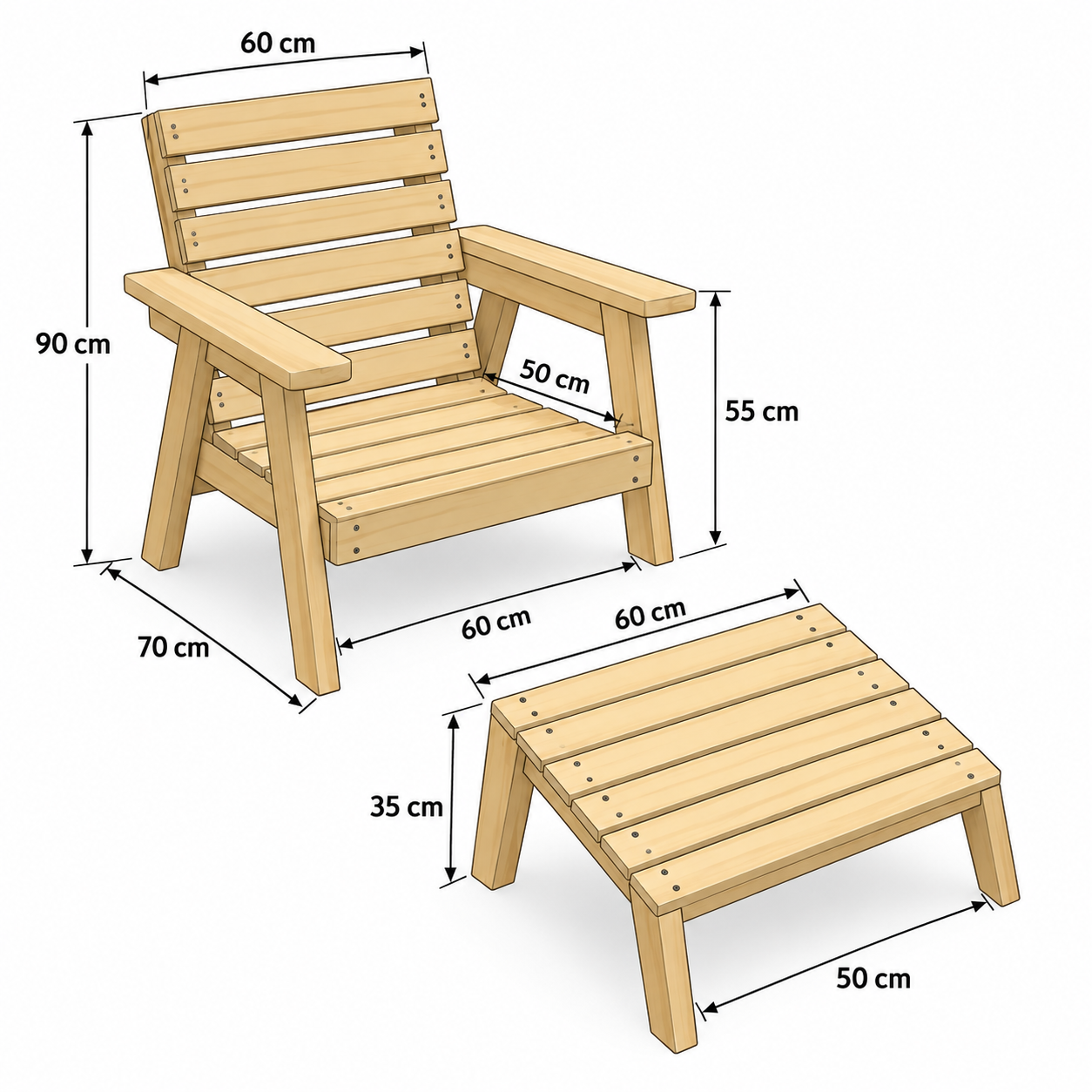 Wooden Garden Chair with Footrest Dimensions - 1