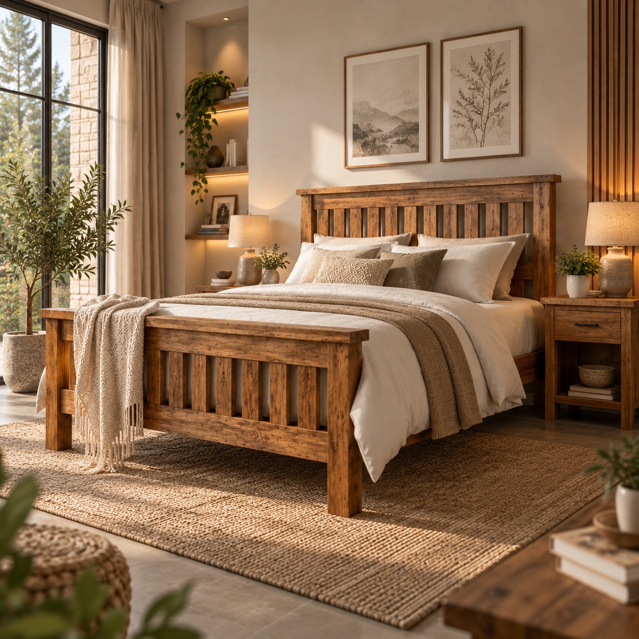 King Size Wooden Farmhouse Bed - 1