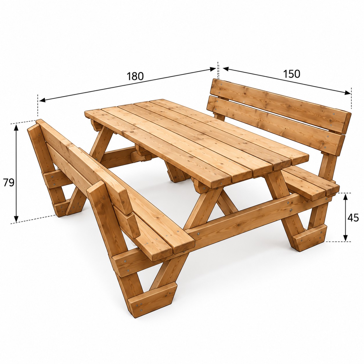 Wooden picnic table with backrests dimensions - 1