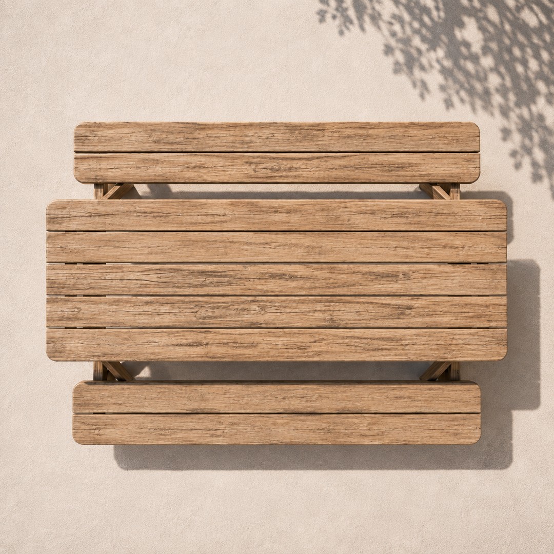 Top view of wooden picnic table - 1