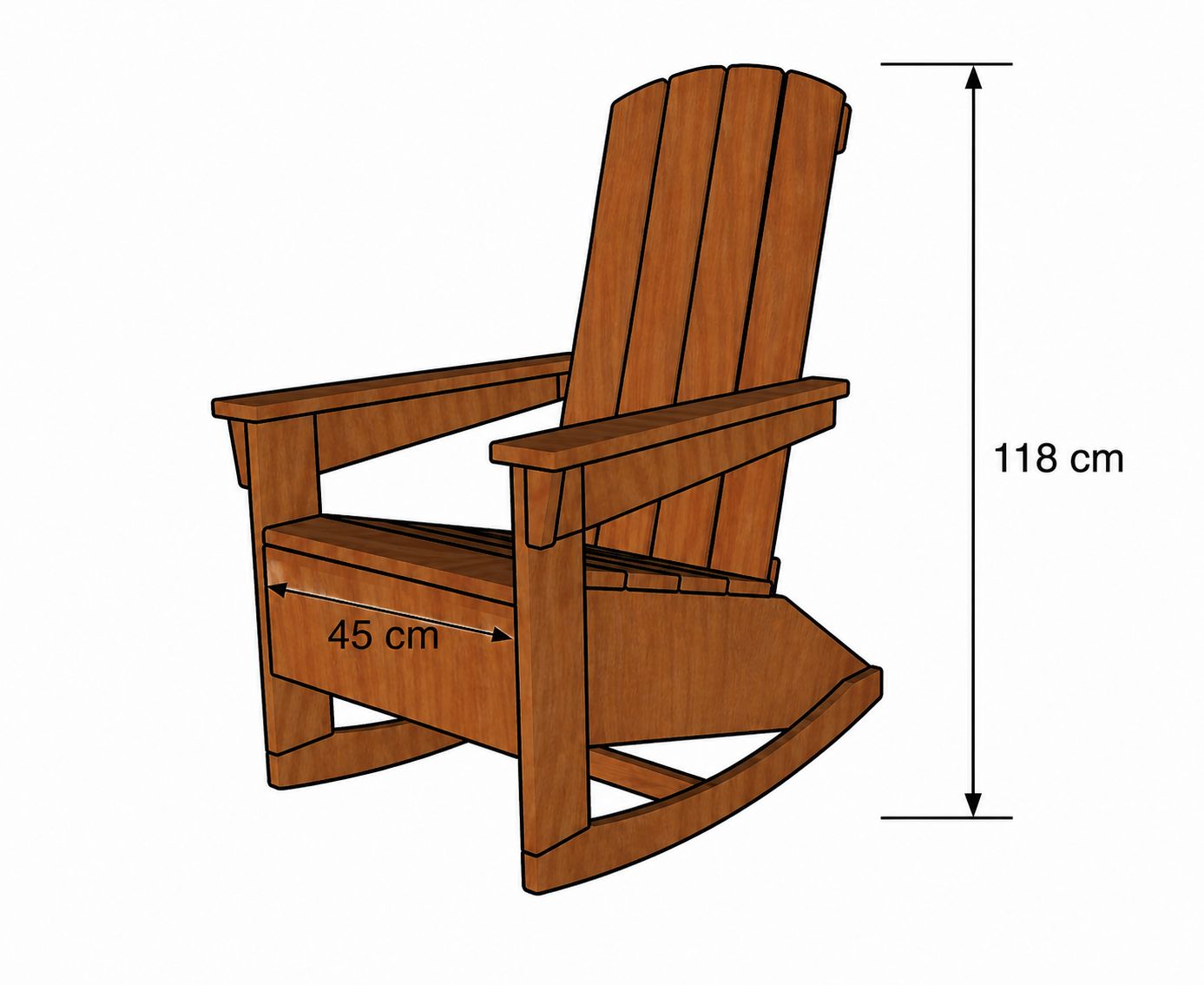 Dimensions and details of the wooden rocking chair - 2