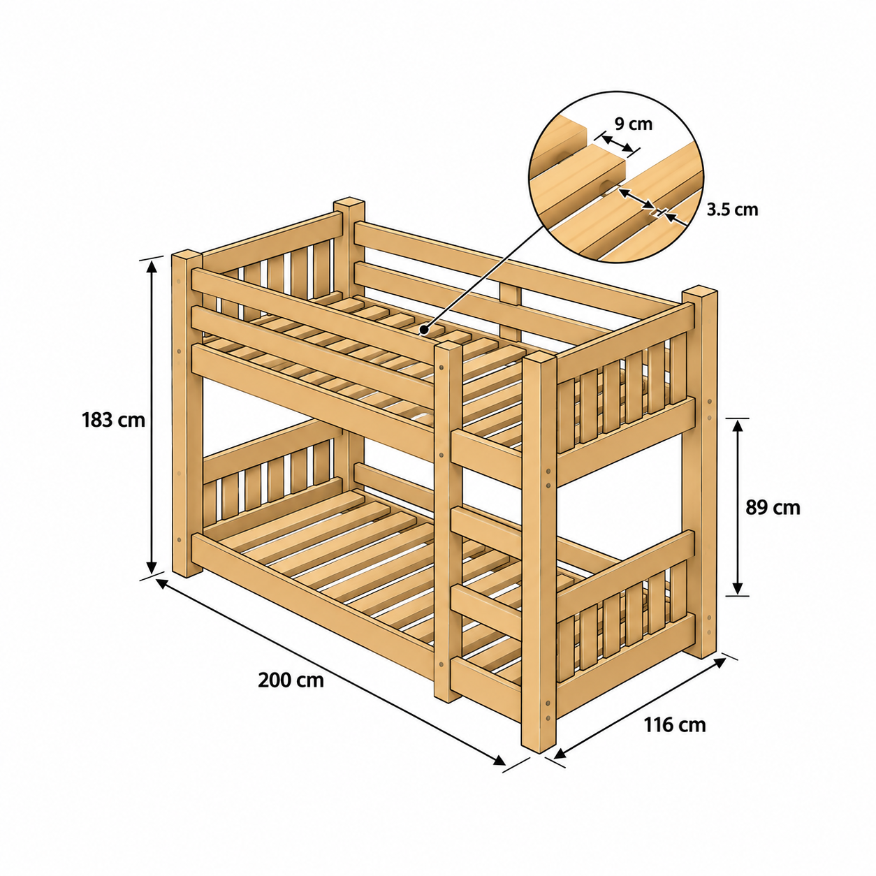 Wooden twin bunk bed dimensions - 2
