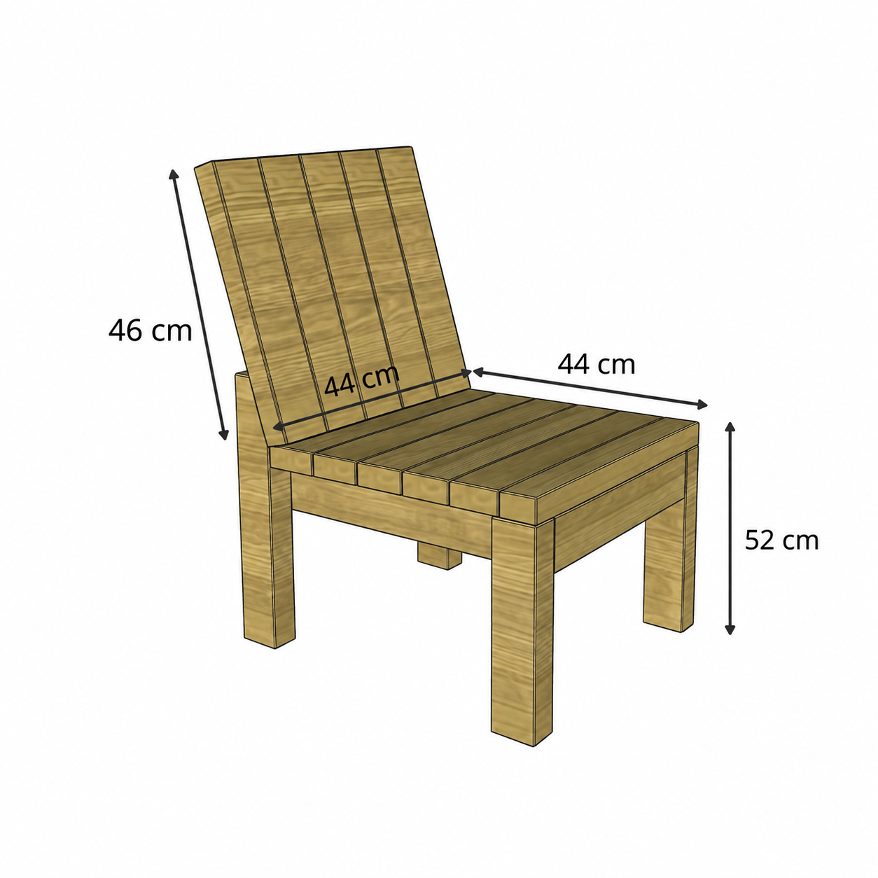 Technical diagram showing dimensions of the Limba wood chair - 2