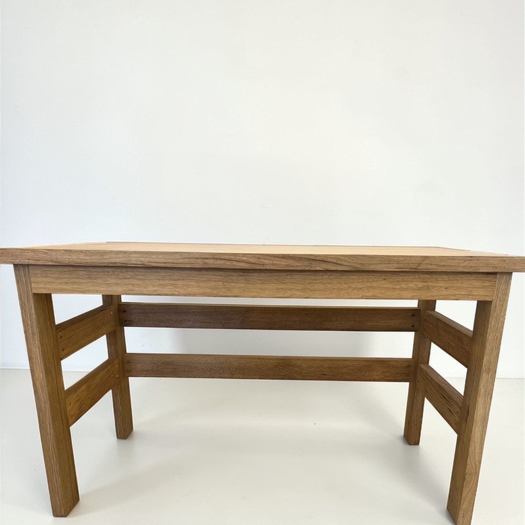 Front view of a solid wood rustic desk - 1