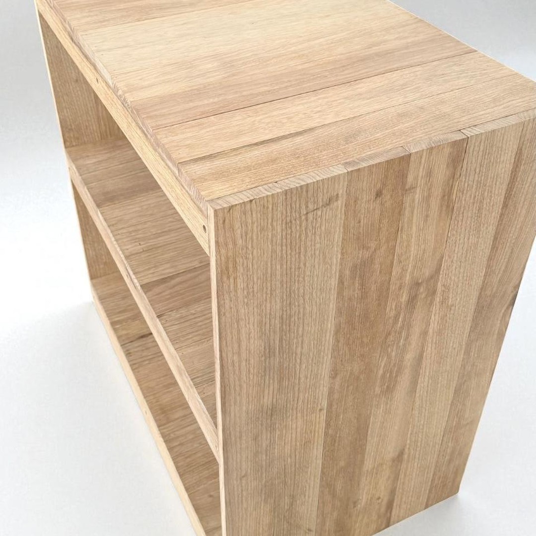 Side view of the wooden storage unit highlighting wood grain - 2