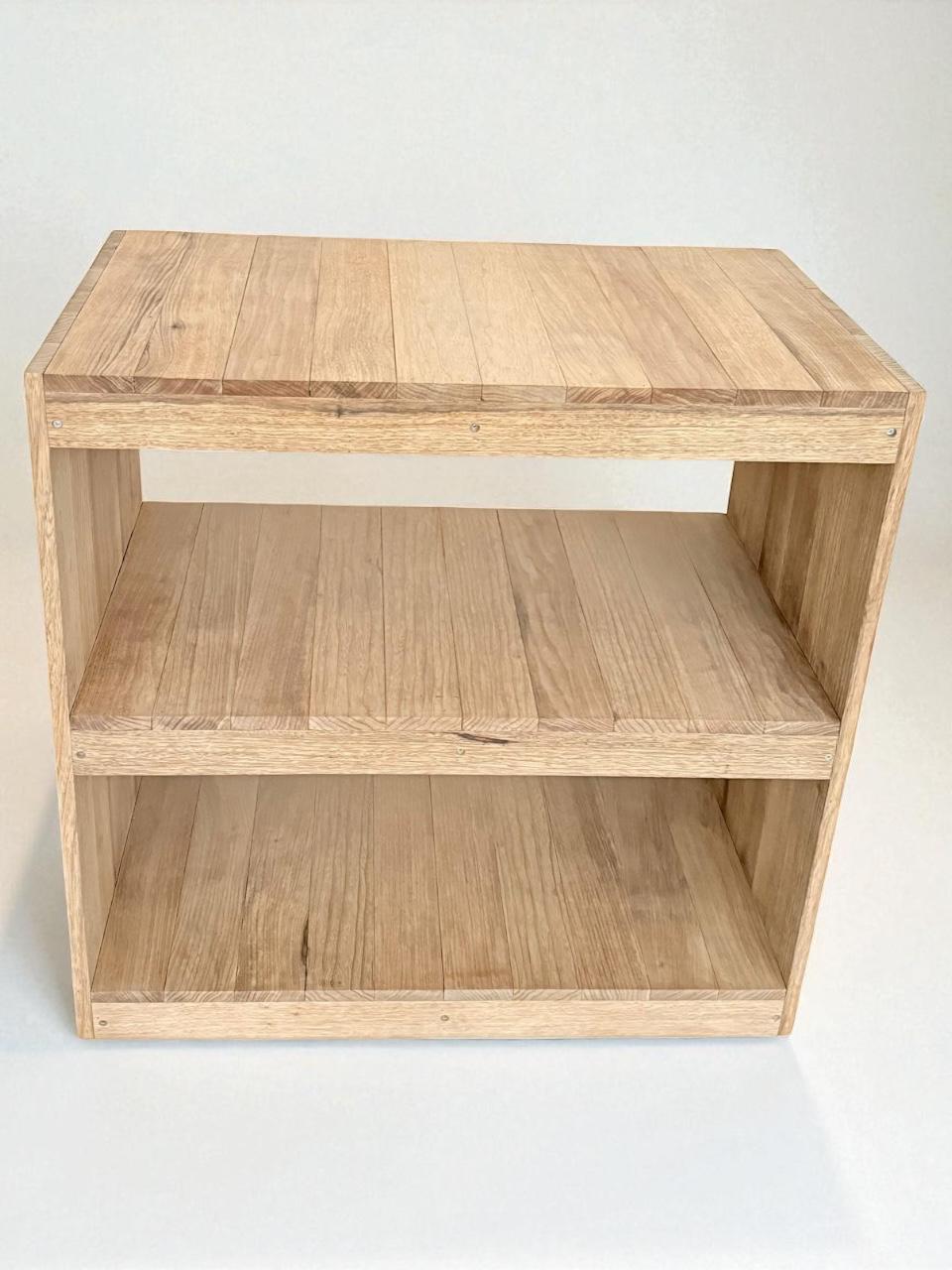 3-tier open wooden storage rack with natural finish