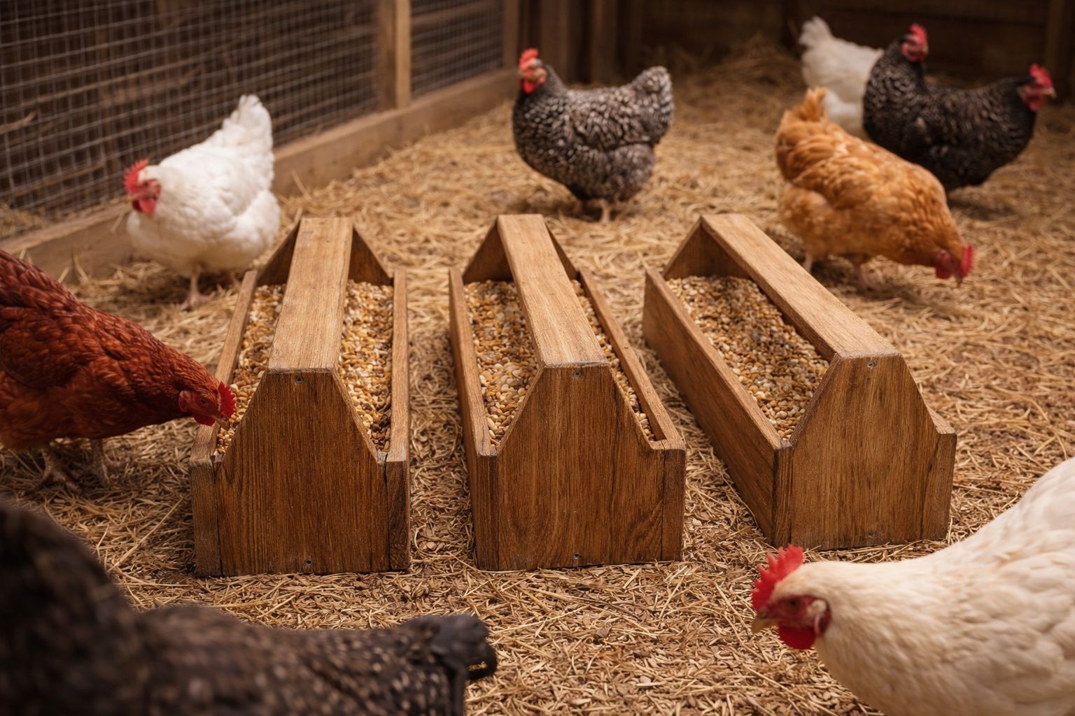 Wood chicken feeder