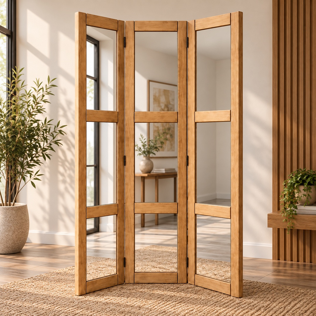 Folding wooden room divider