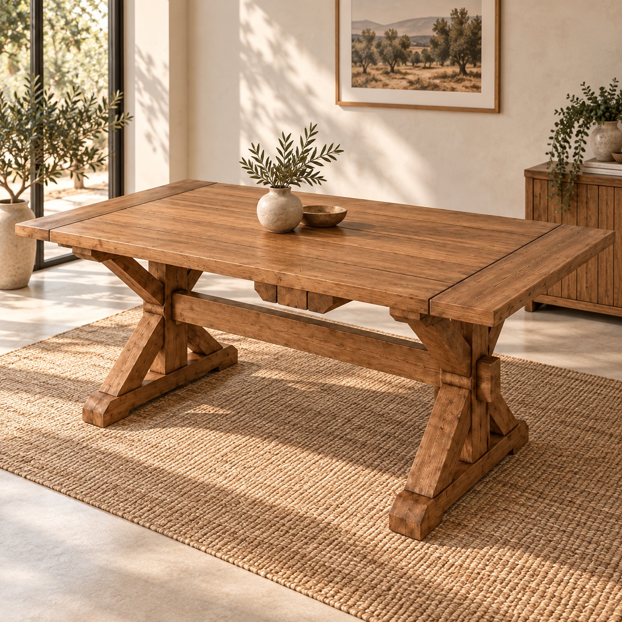 Rustic wooden dining table