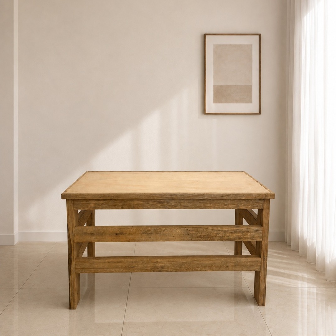 Solid wood desk with a rustic structural design